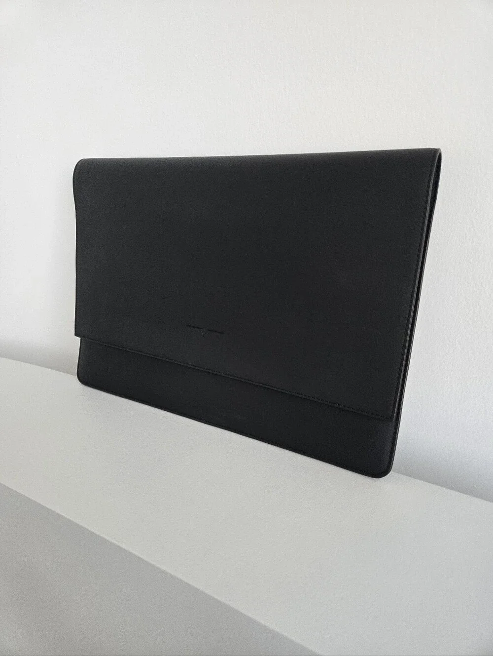 Black Leather Laptop Sleeve - Professional Portfolio 13